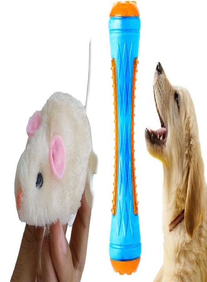 PET FUN Wind-Up Key Mouse Toy for Cats & Small Pets | Realistic Plush with Twirling Tail LED Floating Stick Chew Toy for Dogs & Puppies | Squeaky Fetch & Training Toy Combo of 2 - Image 1